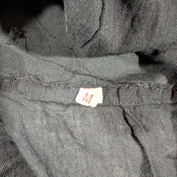 Black Mexican Embroidered Peasant Top Women’s Medium Floral Boho Cotton - Picture 3 of 10